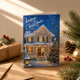 Tarjeta Noche Mágica de Navidad Casa Nevada Saludo