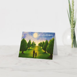 Tarjeta Noche moderna iluminada con árboles caminando con 