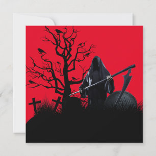 Tarjeta Noche Roja Halloween Grim Reaper
