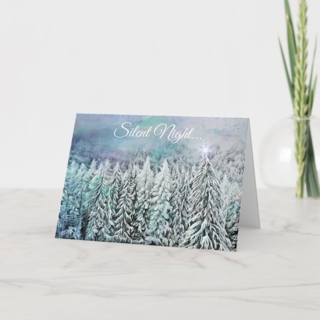 Tarjeta Noche silenciosa Árboles nevados Navidades Star Ca (Anverso)