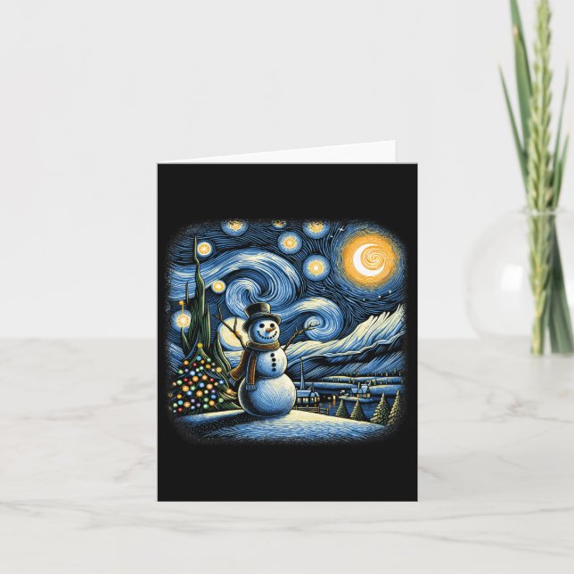Tarjeta Noche Van Gogh Starry Navidades Snowman Winter Sno (Anverso)