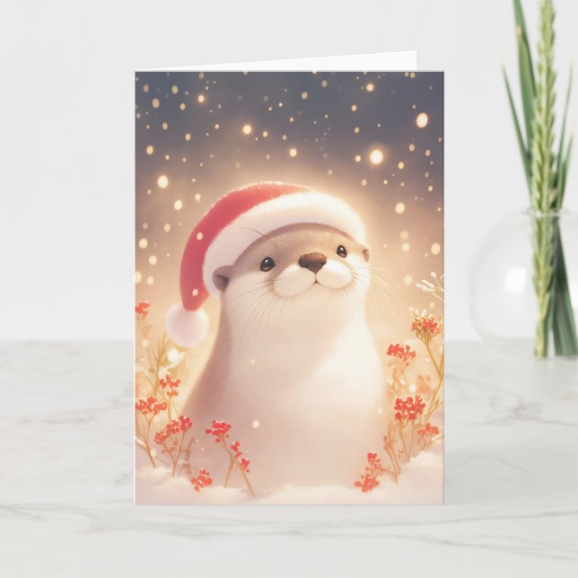 Tarjeta Nochebuena Acogedora de Nutria (Anverso)