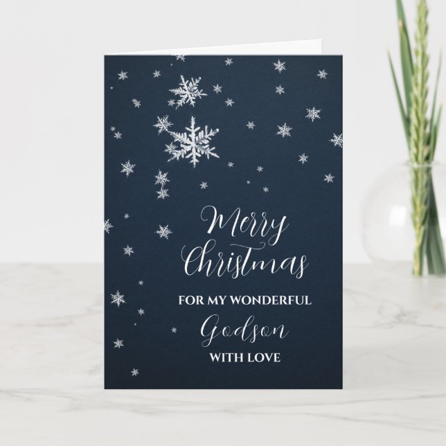 Tarjeta Nochebuena de la nieve moderna y el buen hijo (Anverso)