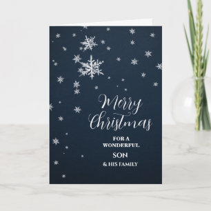 Tarjeta Nochebuena del hijo de la nieve moderna y de la fa