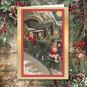 Tarjeta Nochebuena del tren Vintage de Santa Claus