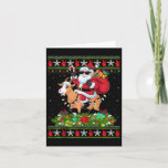 Tarjeta Nochebuena estilo suéter Santa Riding Christma<br><div class="desc">Feo Navidad Estilo suéter Santa Riding Navidades de cabra arriba</div>