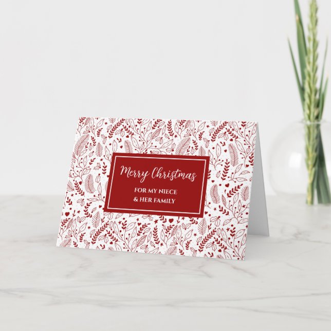 Tarjeta Nochebuena floral roja y Feliz Navidad familiar (Anverso)