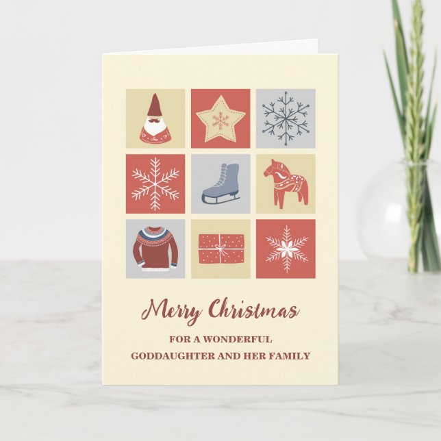 Tarjeta Nochebuena moderna de la diosa y la familia (Anverso)