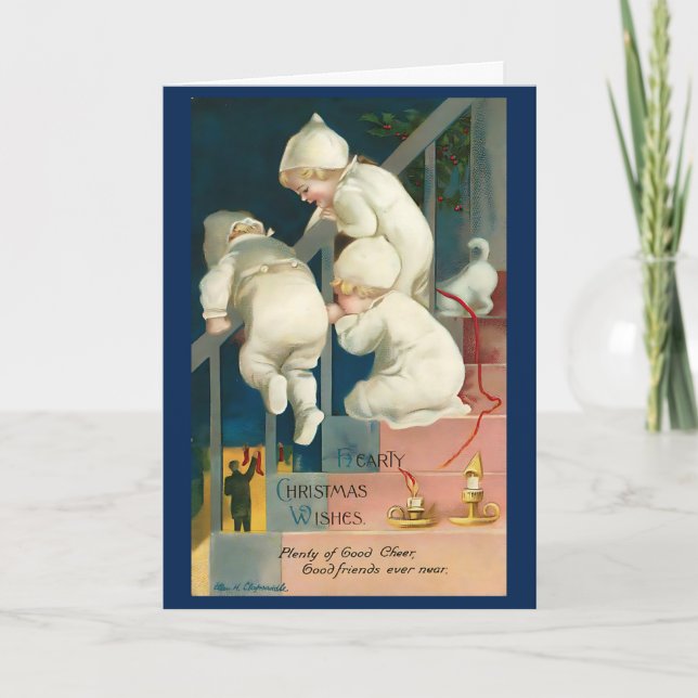 Tarjeta Nochebuena vintage niños de los años 40 (Anverso)