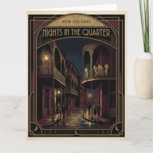 Tarjeta Noches de Nueva Orleans en el Barrio Art Deco Dise