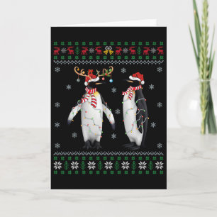 Tarjeta Noches de pájaro de Santa Hat Pingüino iluminando