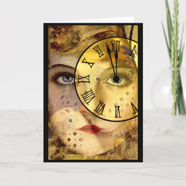 Tarjeta Nochevieja a medianoche (Anverso)