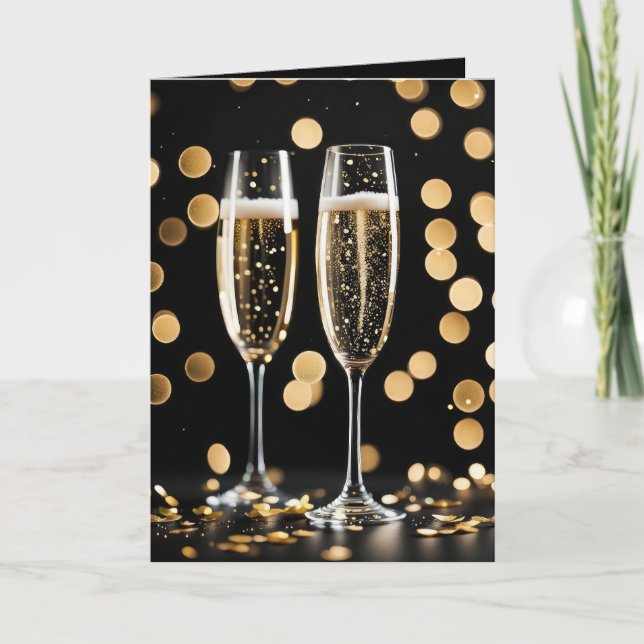 Tarjeta Nochevieja Champagne flauta (Anverso)