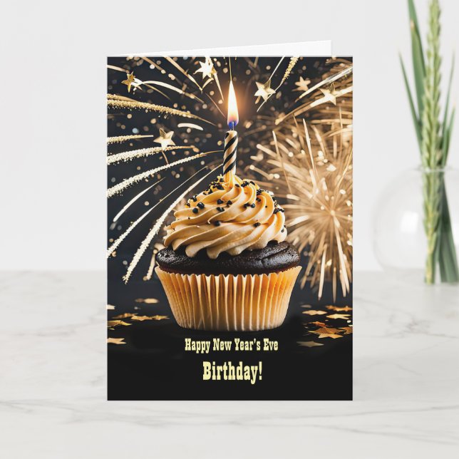 Tarjeta Nochevieja cumpleaños con estrella de 'Cupakes Fir (Anverso)