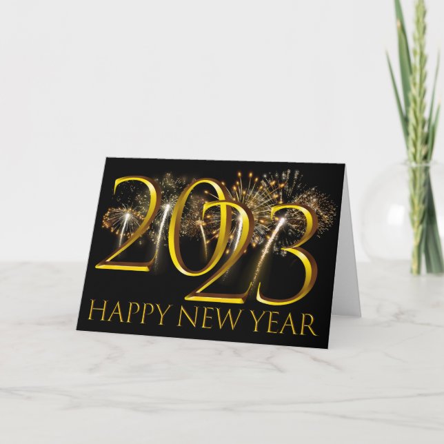 Tarjeta Nochevieja Feliz Año Nuevo 2023 regalo Fuegos arti (Anverso)