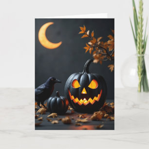 Tarjeta Nocturna de Calabaza Resplandeciente