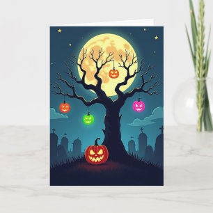Tarjeta Nocturna de Calabazas Brillantes