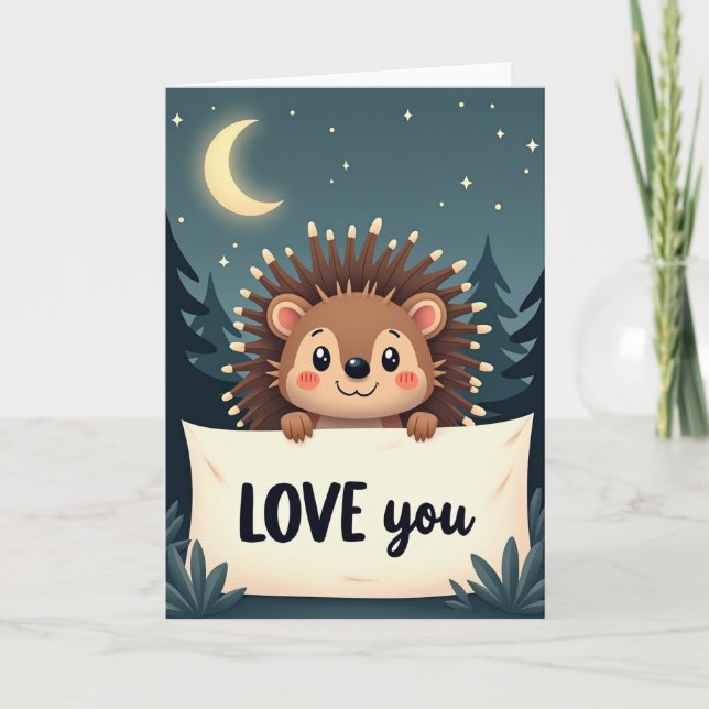 Tarjeta Nocturna de Erizo Te Amo (Anverso)