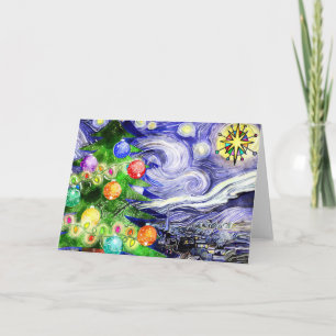 Tarjeta Nocturna Estelar Árbol de Navidad