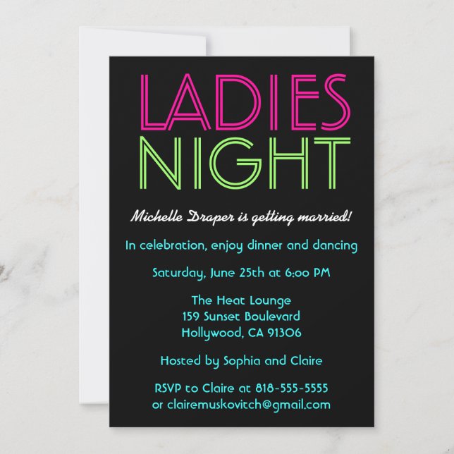 Tarjeta nocturna Neon Ladies (Anverso)