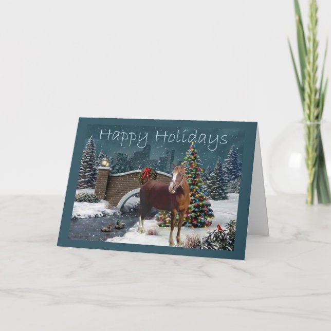 Tarjeta nocturna para Navidades de caballos (Anverso)