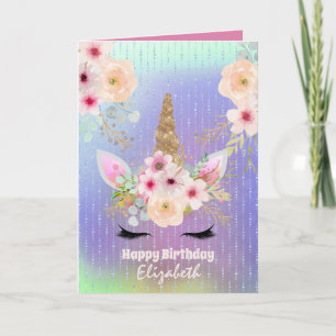 Tarjeta Nombran flor crudo de unicornio en Bonito