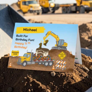 Tarjeta Nombre cumpleaños 11 sitio de construcción