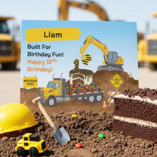 Tarjeta Nombre Cumpleaños 12 Sitio de Construcción