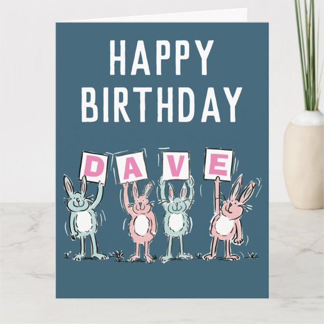 Tarjeta Nombre de 4 Letras Feliz Cumpleaños Conejos (Anverso)