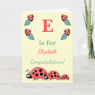 Tarjeta Nombre de alfabeto recién nacido lindo ladybirds a