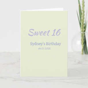 Tarjeta Nombre de cumpleaños número 16 pastel verde púrpur