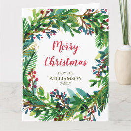 Tarjeta Nombre de familia de vacaciones de Wreath Watecolo