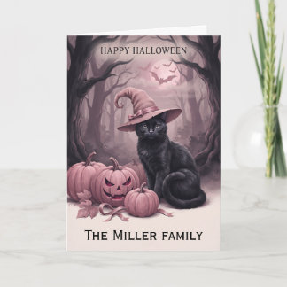 Tarjeta Nombre de Familia Personalizado Gato Negro y Calab