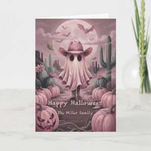 Tarjeta Nombre de familia personalizado Western Pink Ghost