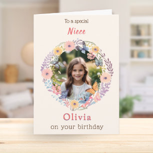 Tarjeta Nombre de Foto Personalizado Flores Bonitas Cumple