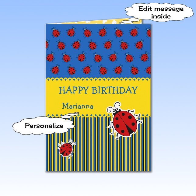 Tarjeta Nombre de la adición de amarillo azul de Ladybug (Subido por el creador)