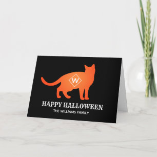 Tarjeta Nombre de la familia del gato feliz de Halloween d