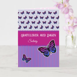 Tarjeta Nombre de la mariposa noruega rosa y lila