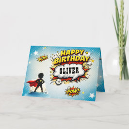 Tarjeta Nombre de niño superhéroe de estilo cómic Cumpleañ