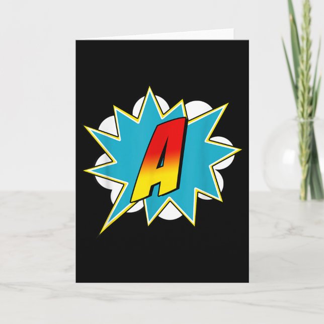 Tarjeta Nombre de superhéroe de la letra A Disfraz retro d (Anverso)