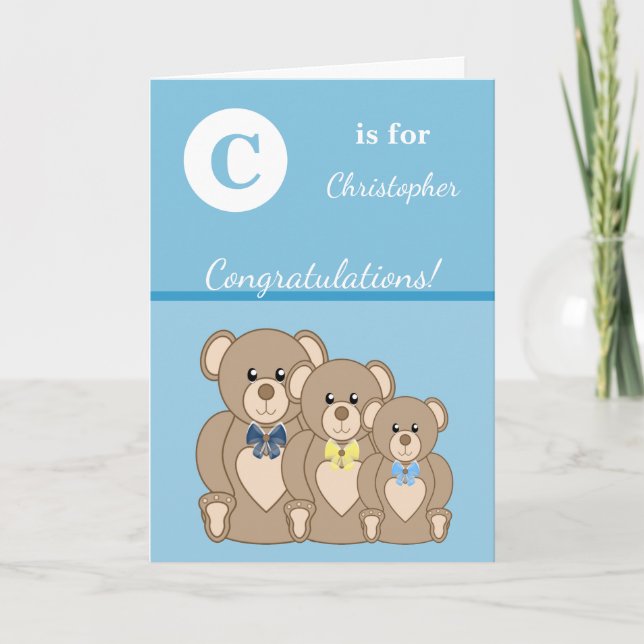 Tarjeta Nombre del alfabeto recién nacido lindo osos de pe (Anverso)