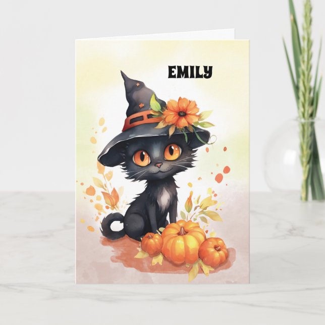 Tarjeta Nombre del personalizable Gato de Halloween dulce (Anverso)