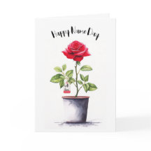 Nombre Día Acuarela Rosa Roja