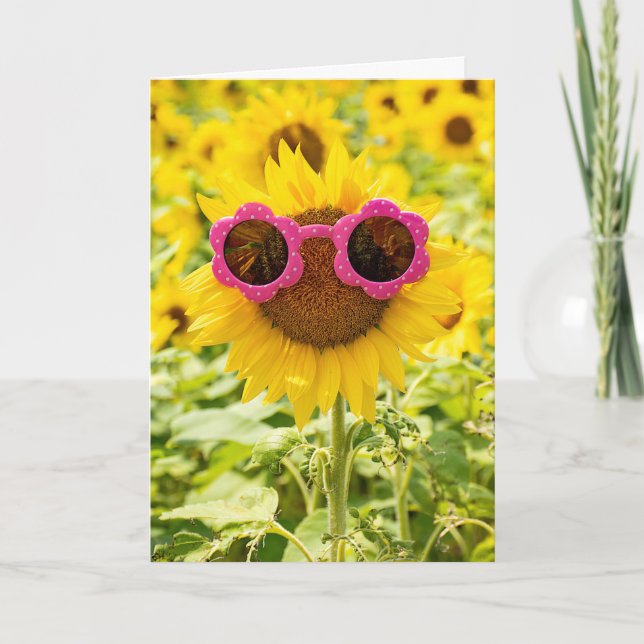 Tarjeta Nombre Día Girasol con gafas de sol (Anverso)