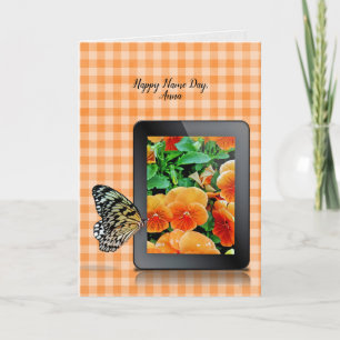 Tarjeta Nombre Día mariposa en tableta electrónica