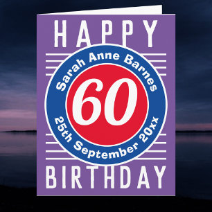 Tarjeta Nombre, edad y fecha de un cumpleaños número 60