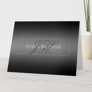 Tarjeta Nombre elegante y iniciales monogramadas Negro y
