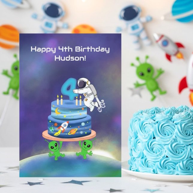 Tarjeta Nombre Feliz Cumpleaños Número 4 Astronauta con To (Subido por el creador)