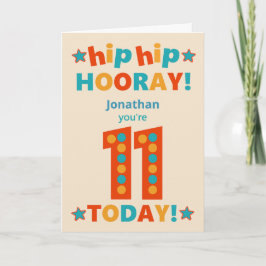 Tarjeta Nombre personalizado 11º cumpleaños Hip Hooray