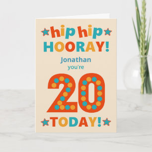 Tarjeta Nombre personalizado 20 cumpleaños Hip Hooray